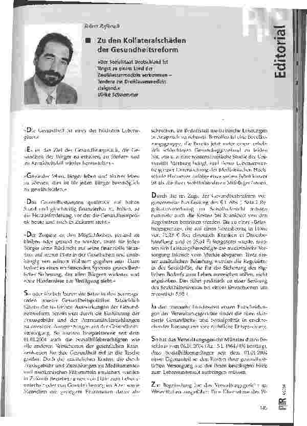 Vorschauseite 1: Zu den Kollateralschäden der Gesundheitsreform