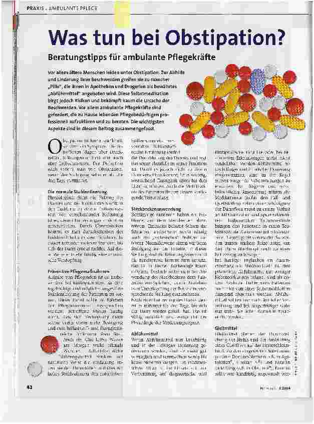 Vorschauseite 1: Was tun bei Obstipation?Beratungstipps für ambulante Pflegekräfte