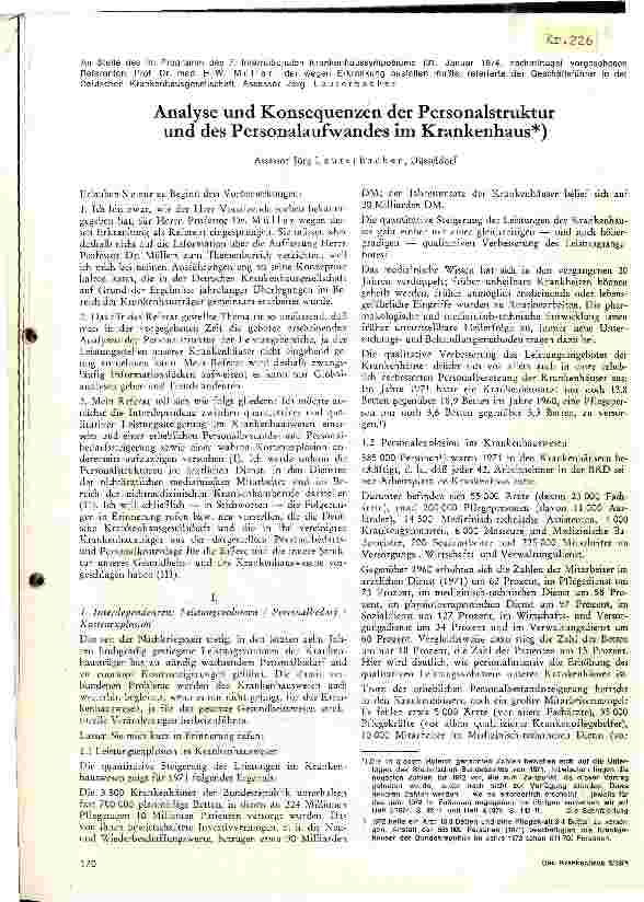 Vorschauseite 1: Analyse und Konsequenzen der Personalstruktur und des Personalaufwands im Krankenhaus