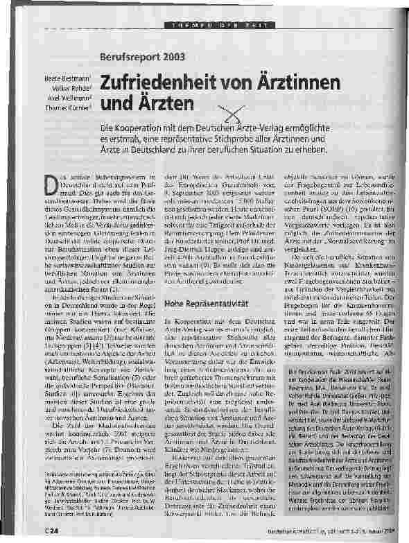 Vorschauseite 1: Zufriedenheit von Ärztinnen und Ärzten Berufsreport 2003