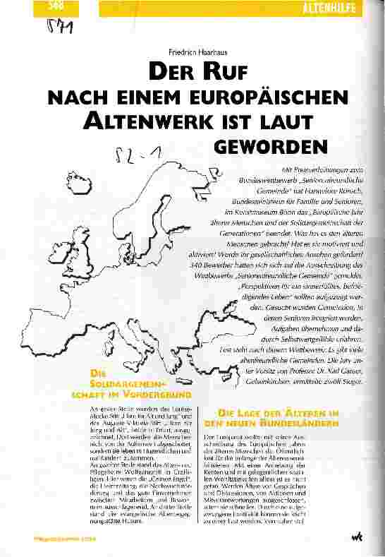 Vorschauseite 1: Der Ruf nach einem europäischen Altenwerk ist laut geworden