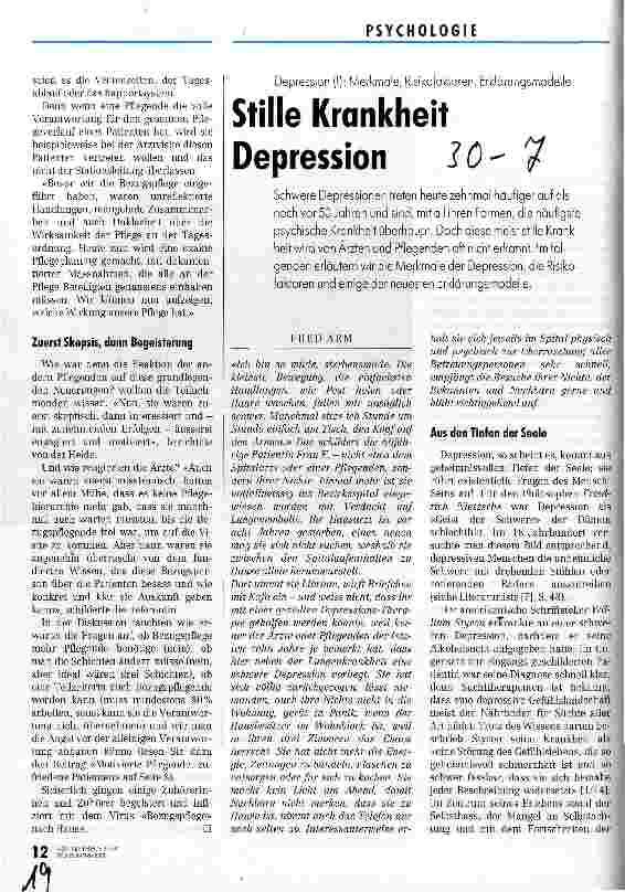 Vorschauseite 1: Stille Krankheit Depression Teil 1: Merkmale, Risikofaktoren, Erklärungsmodelle