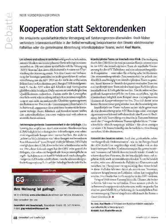 Vorschauseite 1: Kooperation statt Sektorendenken
