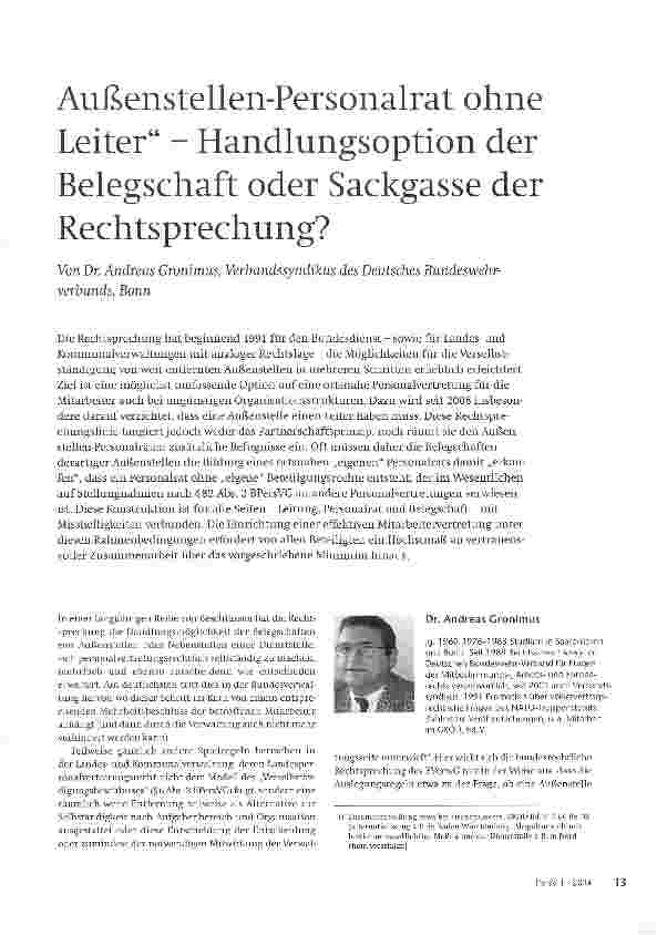 Vorschauseite 1: Außenstellen-Personalrat ohne Leiter - Handlungsoption der Belegschaft oder Sackgasse der Rechtsprechung?