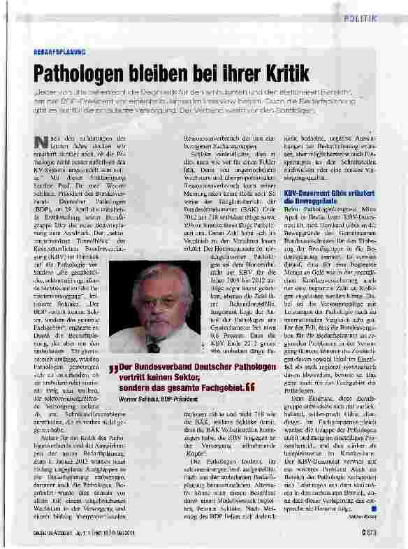 Vorschauseite 1: Pathologen bleiben bei ihrer Kritik