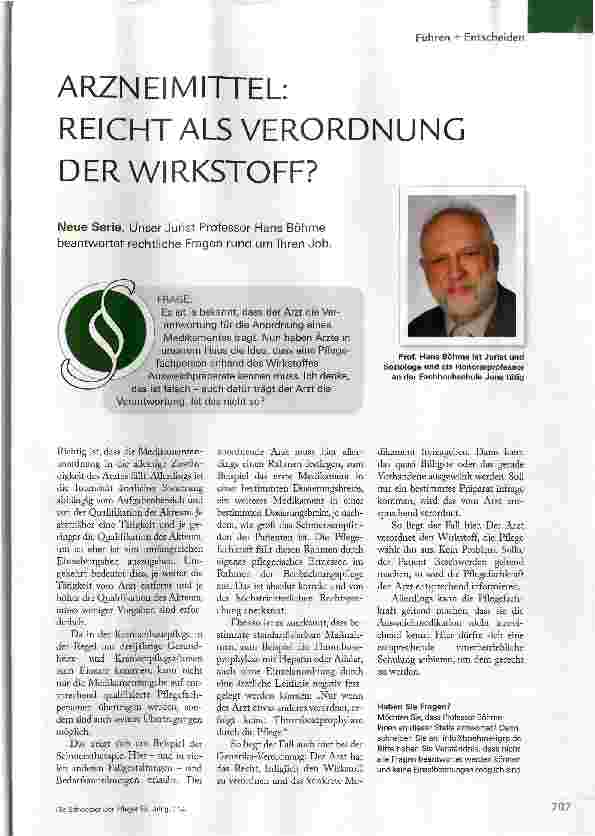 Vorschauseite 1: ARZNEIMITTEL: REICHT ALS VERORDNUNG DER WIRKSTOFF?