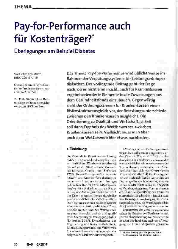 Vorschauseite 1: Pay-for-Performance auch für Kostenträger?