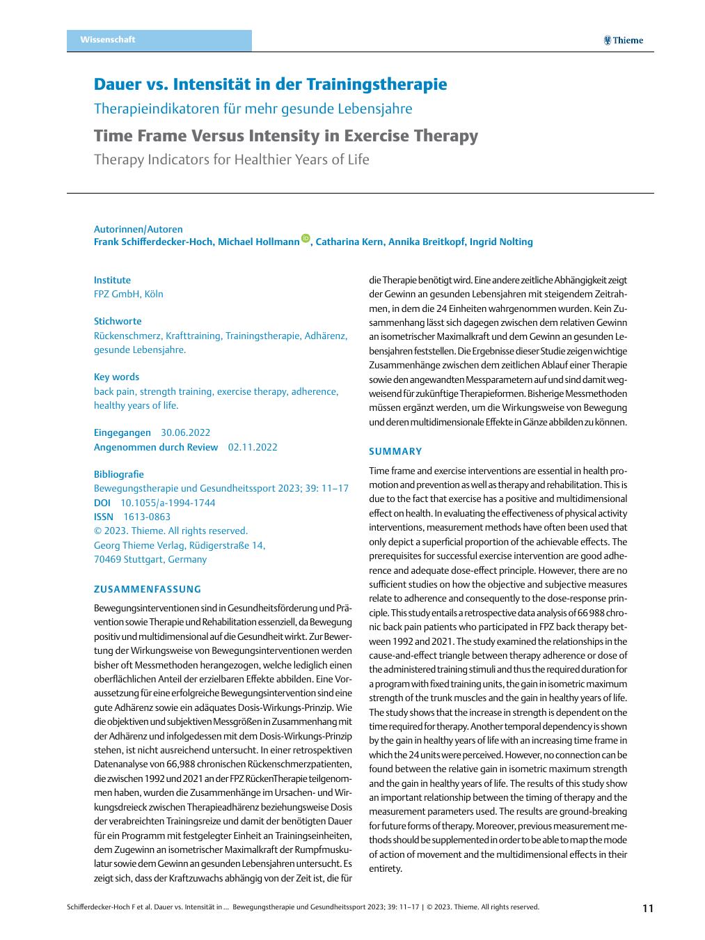 Vorschauseite 1: Dauer vs. Intensität in der Trainungstherapie