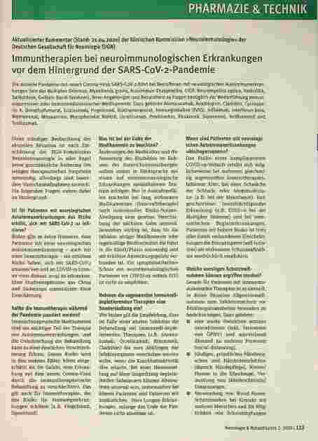 Vorschauseite 1: Immuntherapien bei neuroimmunologischen Erkrankungen vor dem Hintergrund der SARS-CoV-2-Pandemie
