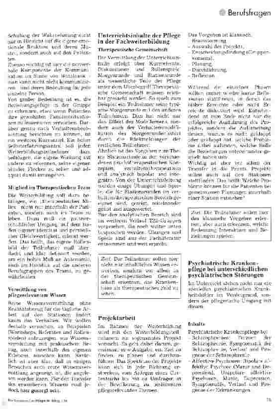 Vorschauseite 2: Weiterbildung zur Fachschwester für Psychosomatik und Psychotherapie. - Ein Zielkatalog -