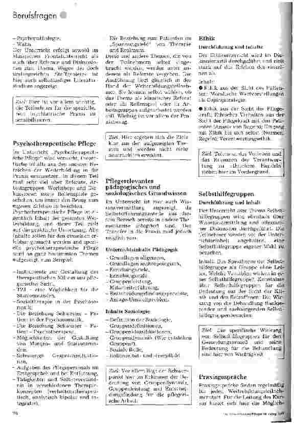Vorschauseite 3: Weiterbildung zur Fachschwester für Psychosomatik und Psychotherapie. - Ein Zielkatalog -