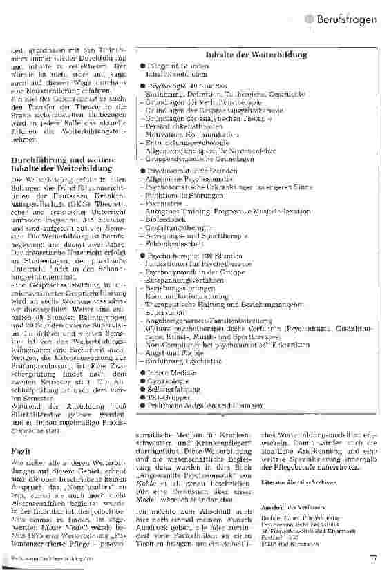 Vorschauseite 4: Weiterbildung zur Fachschwester für Psychosomatik und Psychotherapie. - Ein Zielkatalog -