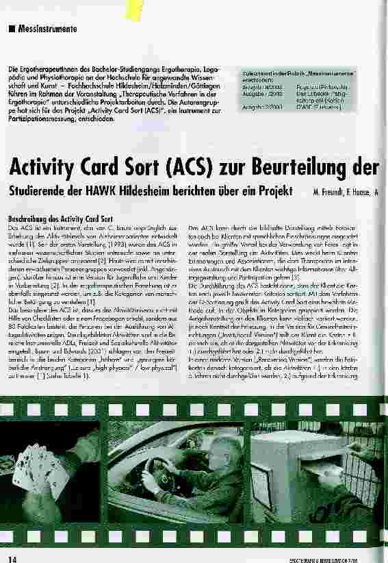 Vorschauseite 1: Activity Card Sort (ÄCS) zur Beurteilung der Partizipation
