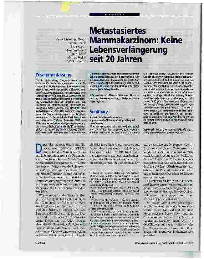 Vorschauseite 1: Metastasiertes Mammakarzinom: Keine Lebensverlängerung seit 20 Jahren
