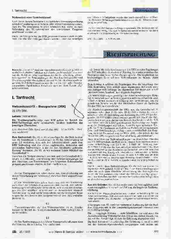 Vorschauseite 1: I. TarifrechtVerbandsaustritt - Bezugnahme (DRK)