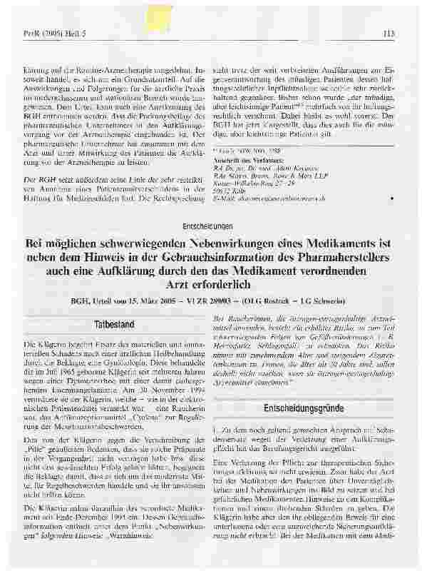 Vorschauseite 1: Bei möglichen schwerwiegenden Nebenwirkungen eines Medikaments istneben dem Hinweis in der Gebrauchsinformation des Pharmaherstellers auch eine Aufklärung durch den das Medikament…
