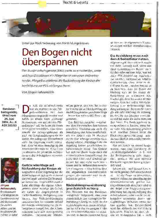 Vorschauseite 1: Urteil zur Rückforderung von FortbildungskostenDen Bogen nicht überspannen