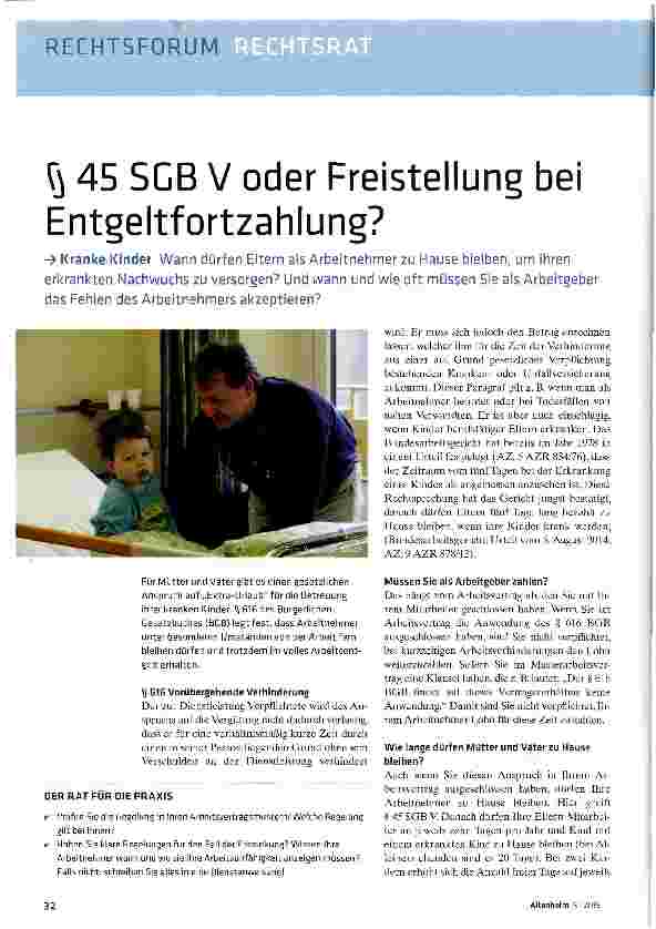 Vorschauseite 1: 45 SCB V oder Freistellung bei Entgeltfortzahlung?