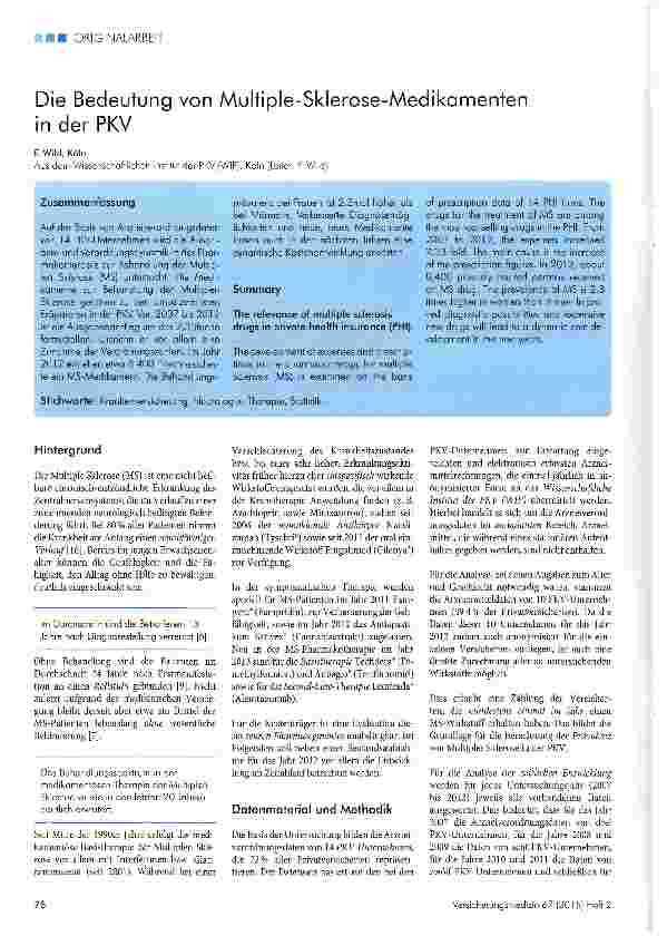 Vorschauseite 1: Die Bedeutung von Multiple-Sklerose-Medikamenten in der PKV