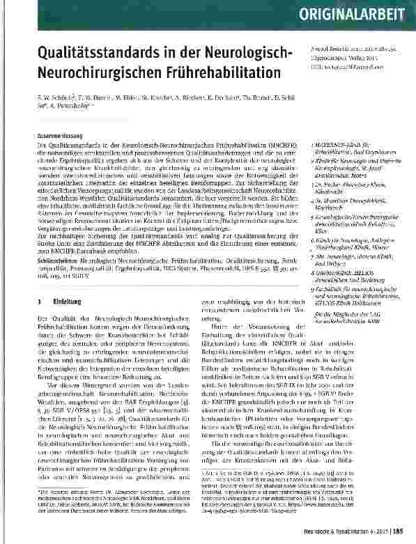 Vorschauseite 1: Qualitätsstandards in der Neurologisch-Neurochirurgischen Frührehabilitation