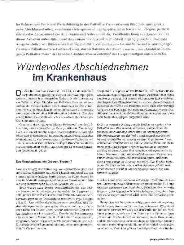 Vorschauseite 1: Würdevolles Abschiednehmen im Krankenhaus