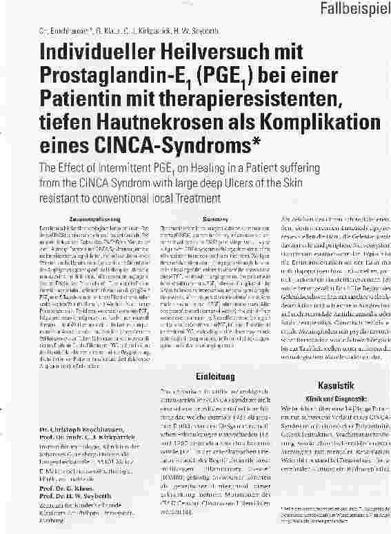 Vorschauseite 1: Individueller Heilversuch mit Prostaglandin-E1 (PGE1) bei einer Patientin mit therapieresistenten, tiefen Hautnekrosen als Komplikation eines CINCA-Syndroms