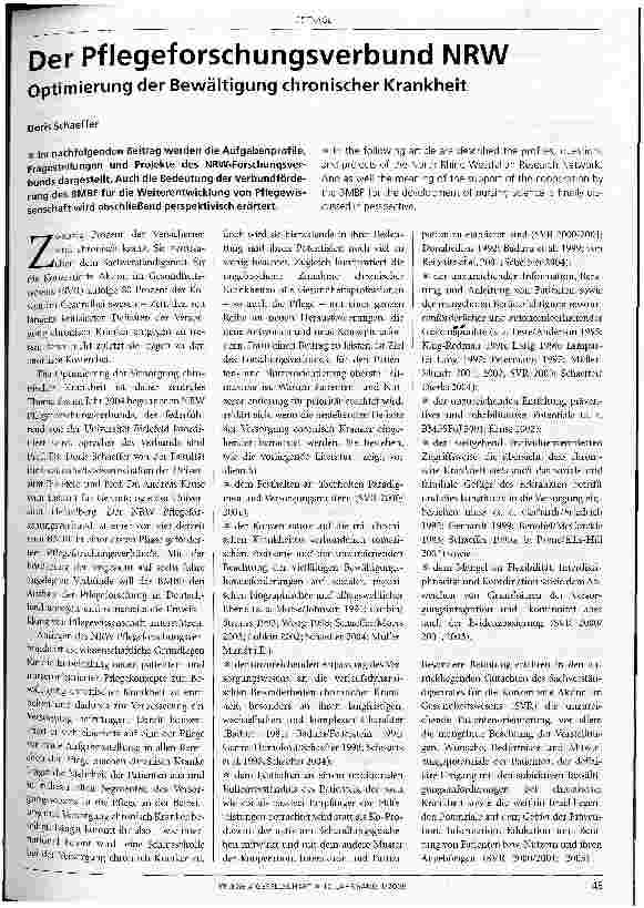 Vorschauseite 1: Der Pflegeforschungsverbund NRWOptimierung der Bewältigung chronischer Krankheit