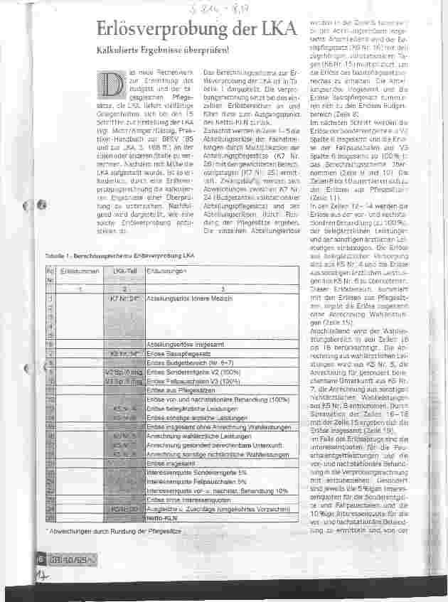 Vorschauseite 1: Erlösverprobung der LKA Kalkulierte Ergebnisse überprüfen!