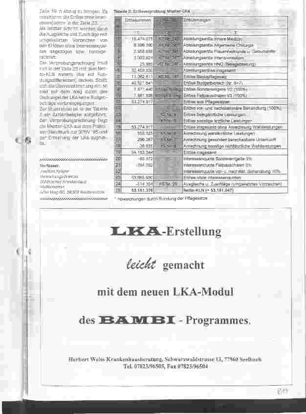 Vorschauseite 2: Erlösverprobung der LKA Kalkulierte Ergebnisse überprüfen!