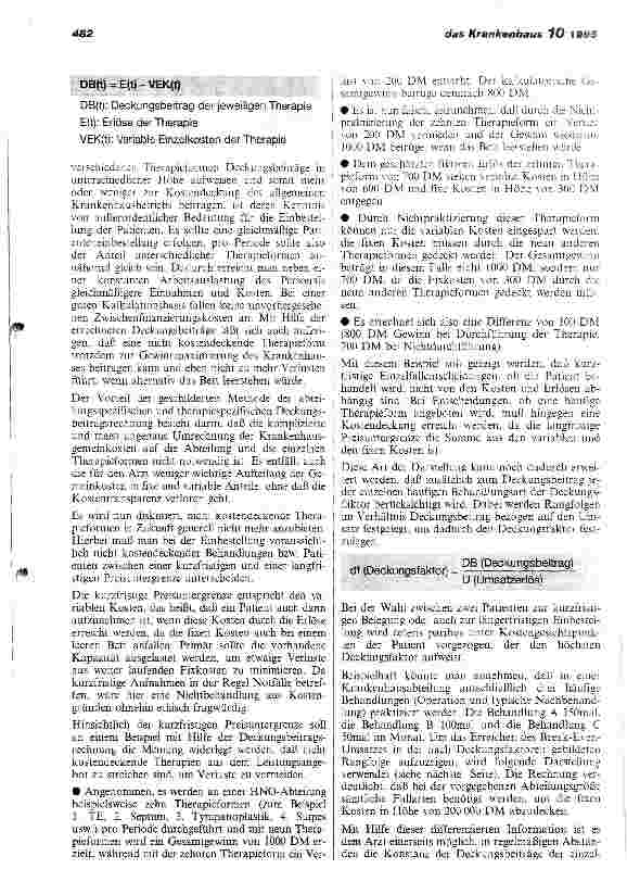 Vorschauseite 2: Die Bedeutung der Deckungsbeitragsrechnung zur Kostenkontrolle durch den Arzt und deren Konsequenzen auf die Belegungsplanung