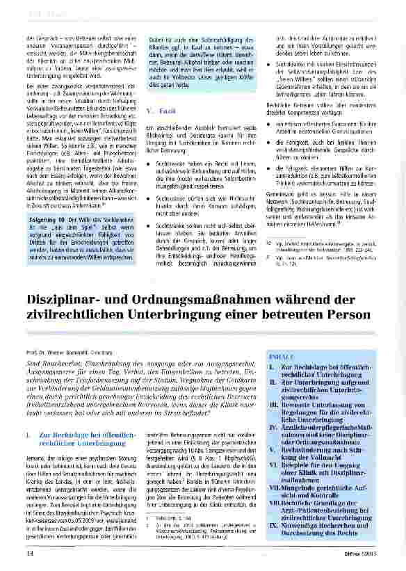 Vorschauseite 1: Disziplinarund ordnungsmaßnahmen während der zivilrechtlichen Unterbringung einer betreuten Person