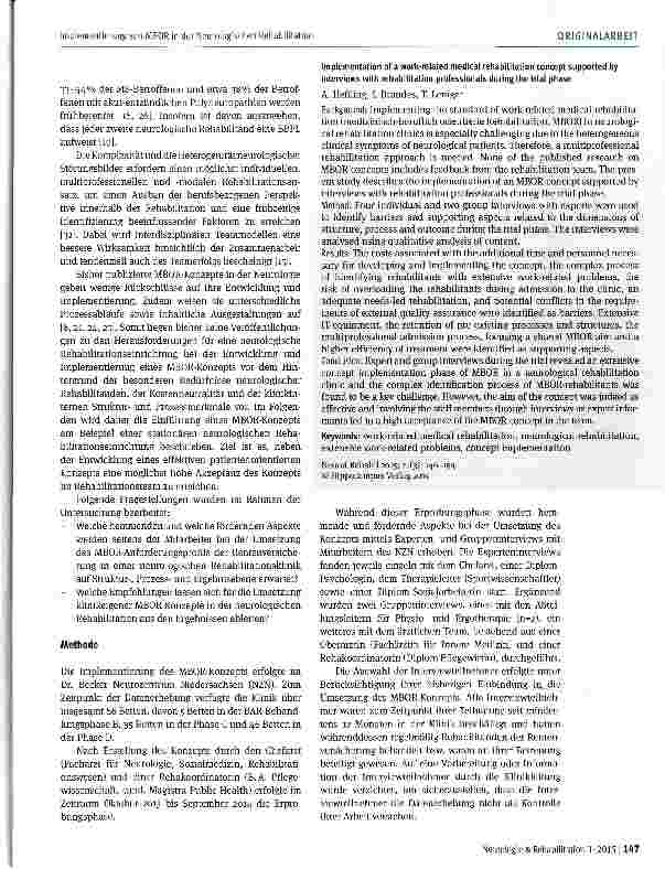 Vorschauseite 2: Implementierung von MBOR in der Neurologischen Rehabilitation mithilfe von Experteninterviews in der Erprobungsphase