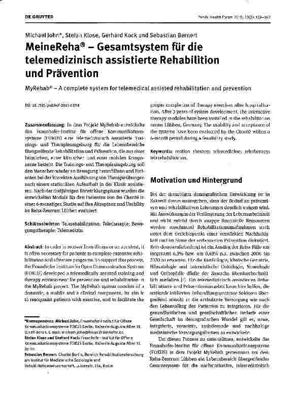 Vorschauseite 1: MeineReha® - Gesamtsystem für die telemedizinisch assistierte Rehabilition und Prävention