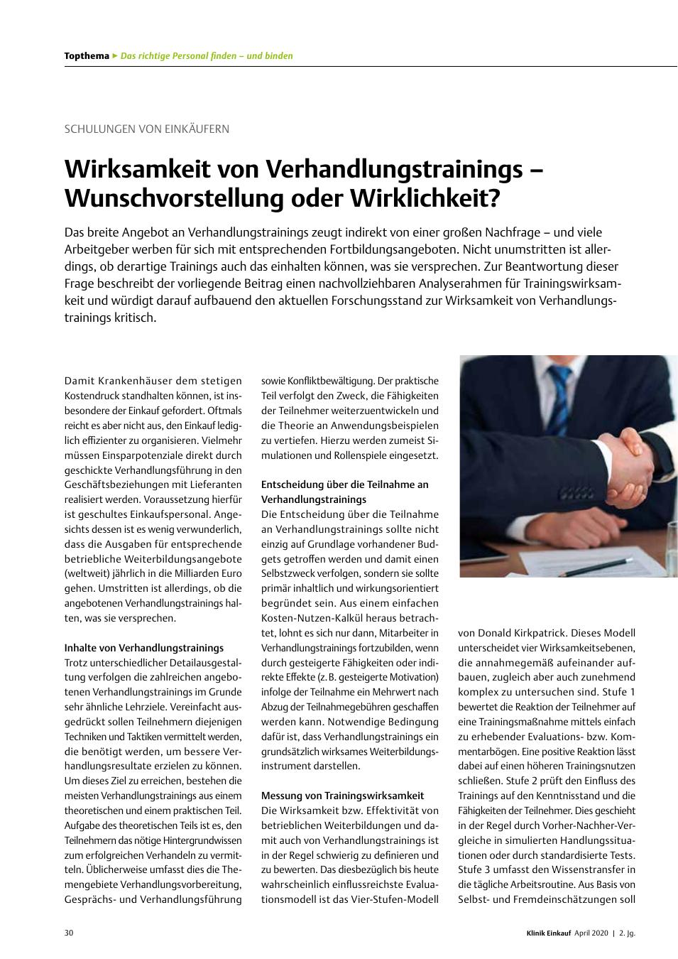 Vorschauseite 1: Schulungen von Einkäufern: Wirksamkeit von Verhandlungstrainings – Wunschvorstellung oder Wirklichkeit?