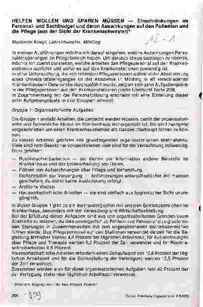 Vorschauseite 1: Helfen wollen und sparen müssen - Einschränkungen im Personalund Sachbudget und deren Auswirkungen (aus Sicht der Krankenschwester)