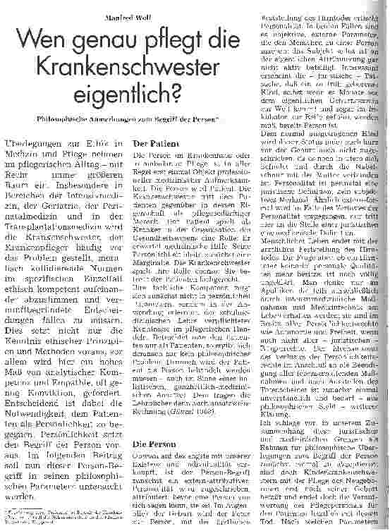 Vorschauseite 1: Wen genau pflegt die Krankenschwester eigentlich? - Philosophische Anmerkungen zum Begriff der Person -