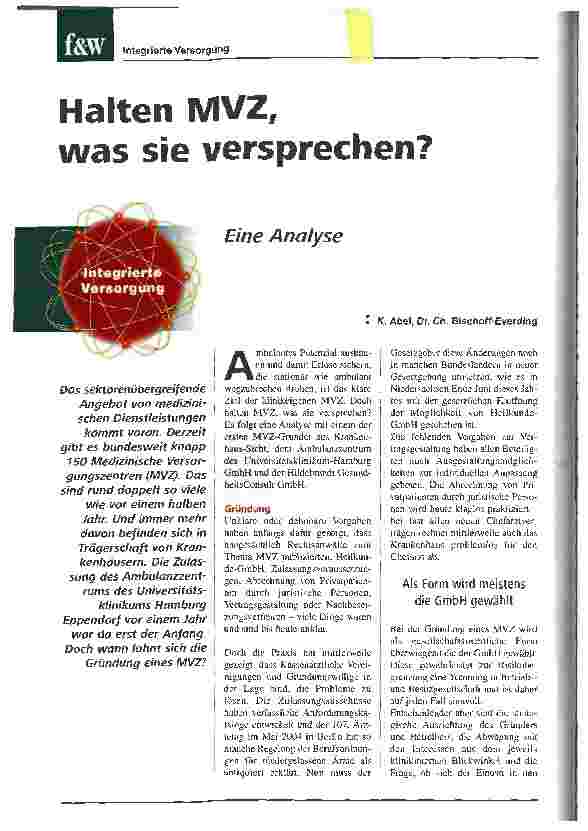 Vorschauseite 1: Halten MVZ,was sie versprechen?