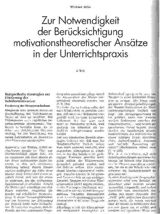 Vorschauseite 1: Zur Notwendigkeit der Berücksichtigung motivationstheoretischer Ansätze in der Unterrichtspraxis 2. Teil