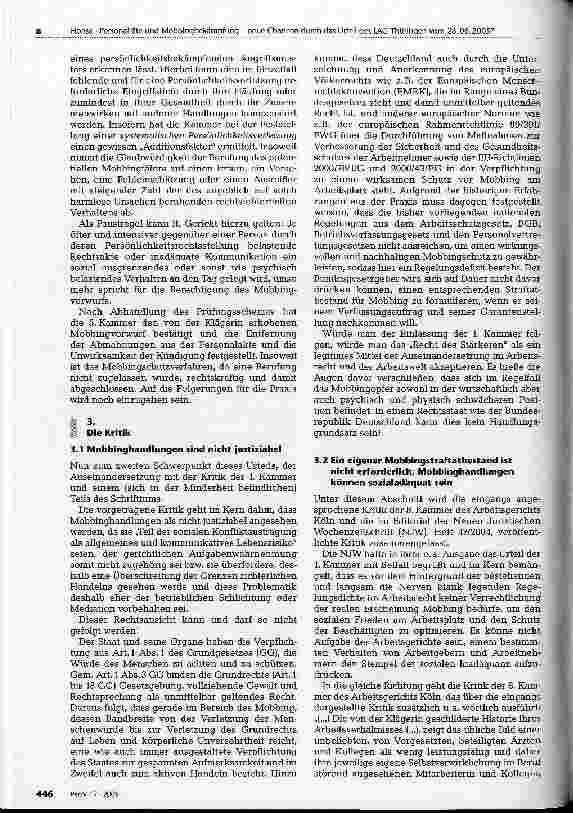 Vorschauseite 3: Personalräte und Mobbingbekämpfung neue Chancen durch das Urteil des LAG Thüringen vom 28. 06. 2005?