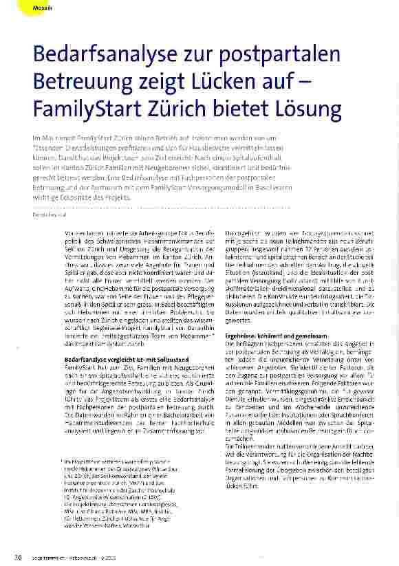 Vorschauseite 1: Bedarfsanalyse zur postpartalen Betreuung zeigt Lücken auf-FamilyStart Zürich bietet Lösung