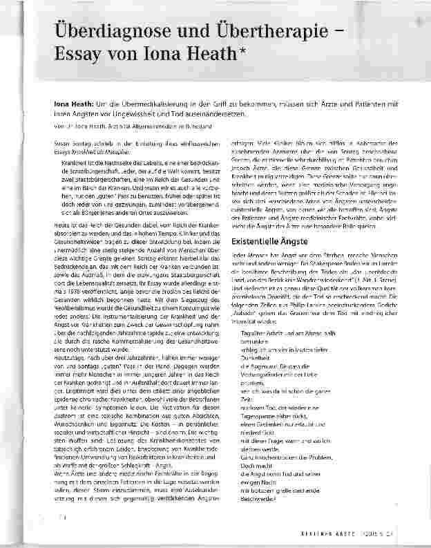 Vorschauseite 1: Überdiagnose und Übertherapie -Essay von Iona Heath