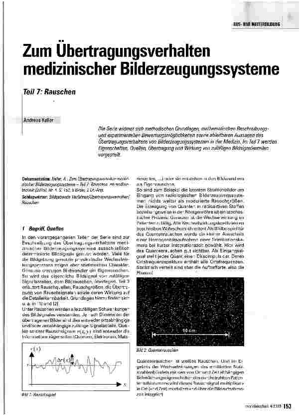 Vorschauseite 1: Zum Ubertragungsverhalten medizinischer BilderzeugungssystemeTeil 7: Rauschen