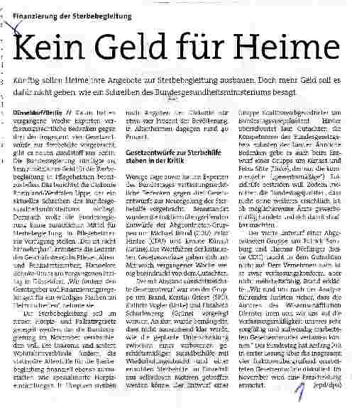 Vorschauseite 1: Kein Geld für Heime