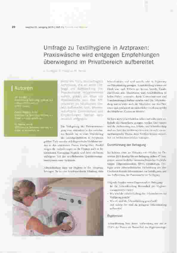 Vorschauseite 2: Umfrage zu Textilhygiene in Arztpraxen: Praxiswäsche wird entgegen Empfehlungen überwiegend im Privatbereich aufbereitet