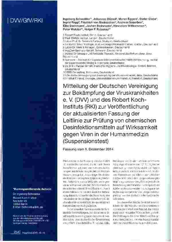 Vorschauseite 1: Mitteilung der Deutschen Vereinigung zur Bekämpfung der Viruskrankheiten e. V. (DW) und des Robert Koch-Instituts (RKI) zur Veröffentlichung der aktualisierten Fassung der Leitlin…