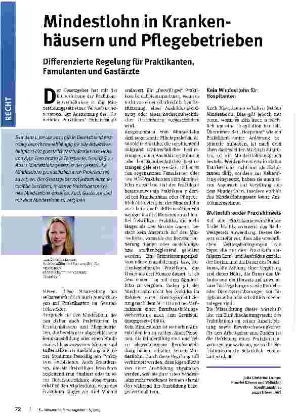 Vorschauseite 1: Mindestlohn in Krankenhäusern und Pflegebetrieben