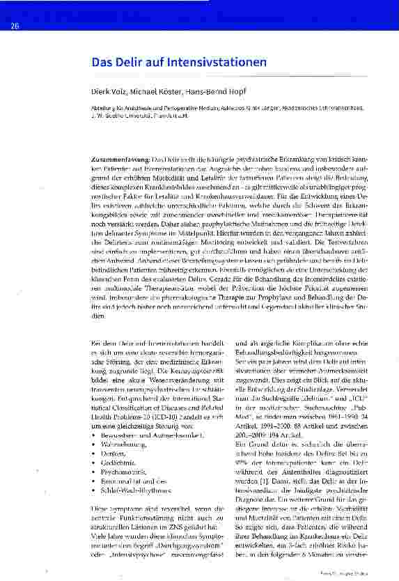 Vorschauseite 1: Das Delir auf Intensivstationen