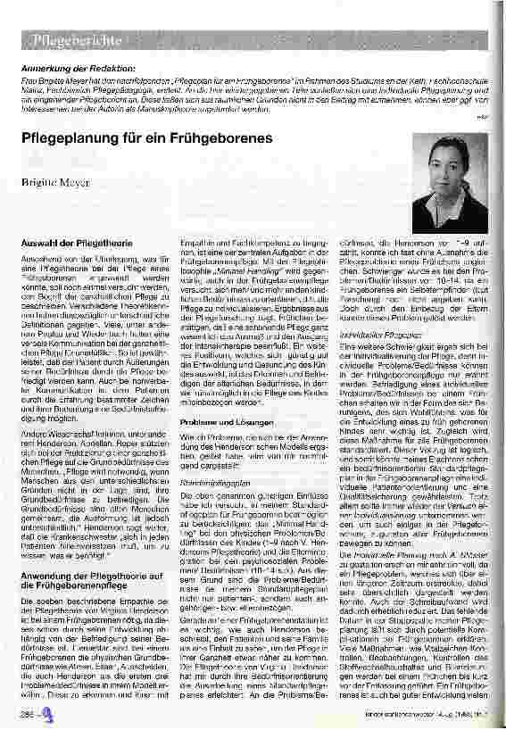 Vorschauseite 1: Pflegeplanung für ein Frühgeborenes