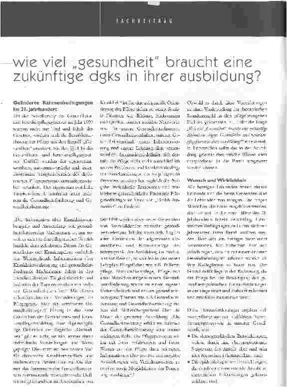Vorschauseite 1: wie viel gesundheit braucht eine zukünftige dgks in ihrer ausbildung?