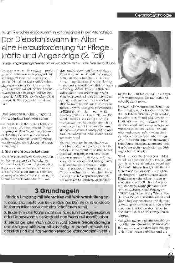 Vorschauseite 1: Der Diebstahlswahn im Alter - eine Herausforderung für Pflegekräfte und Angehörige Unsere Umgangsmöglichkeiten mit einem schmerzlichen Tabu 2. Teil